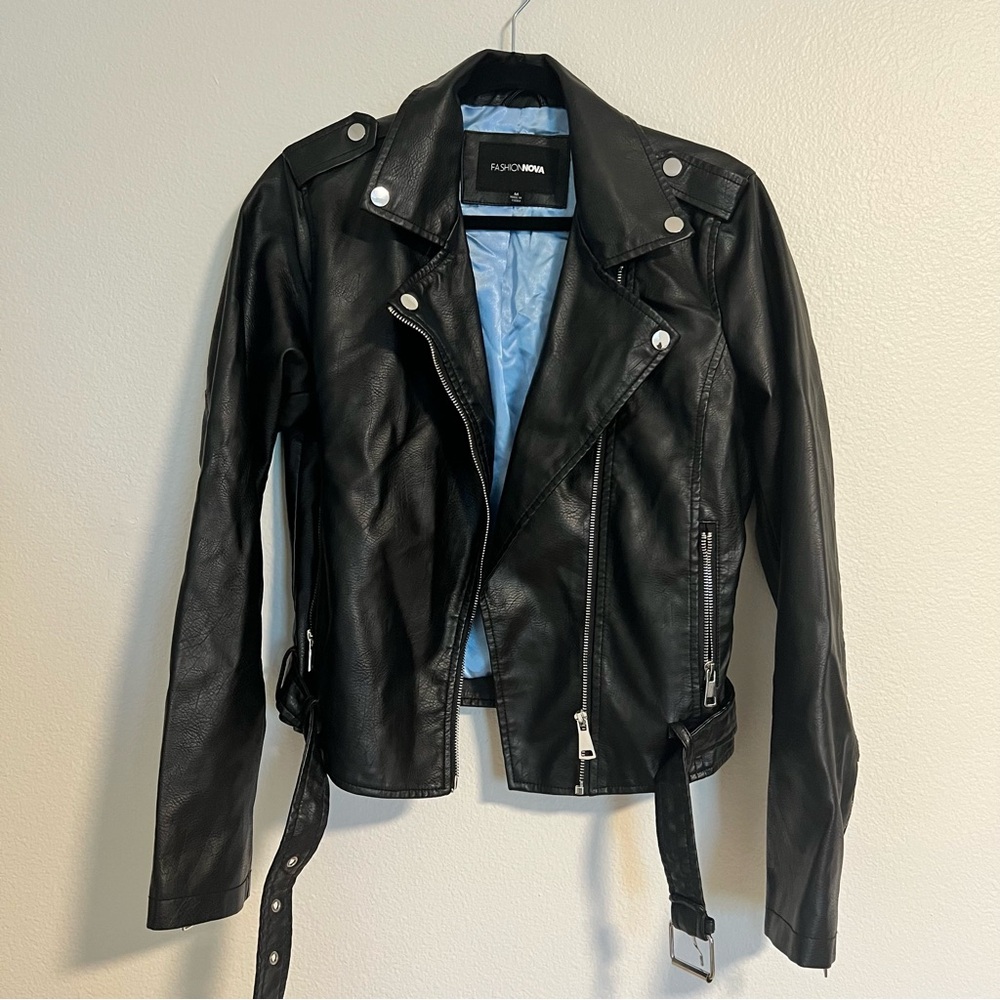 Fashion Nova Araxie Vegan Leather Jacket - Black